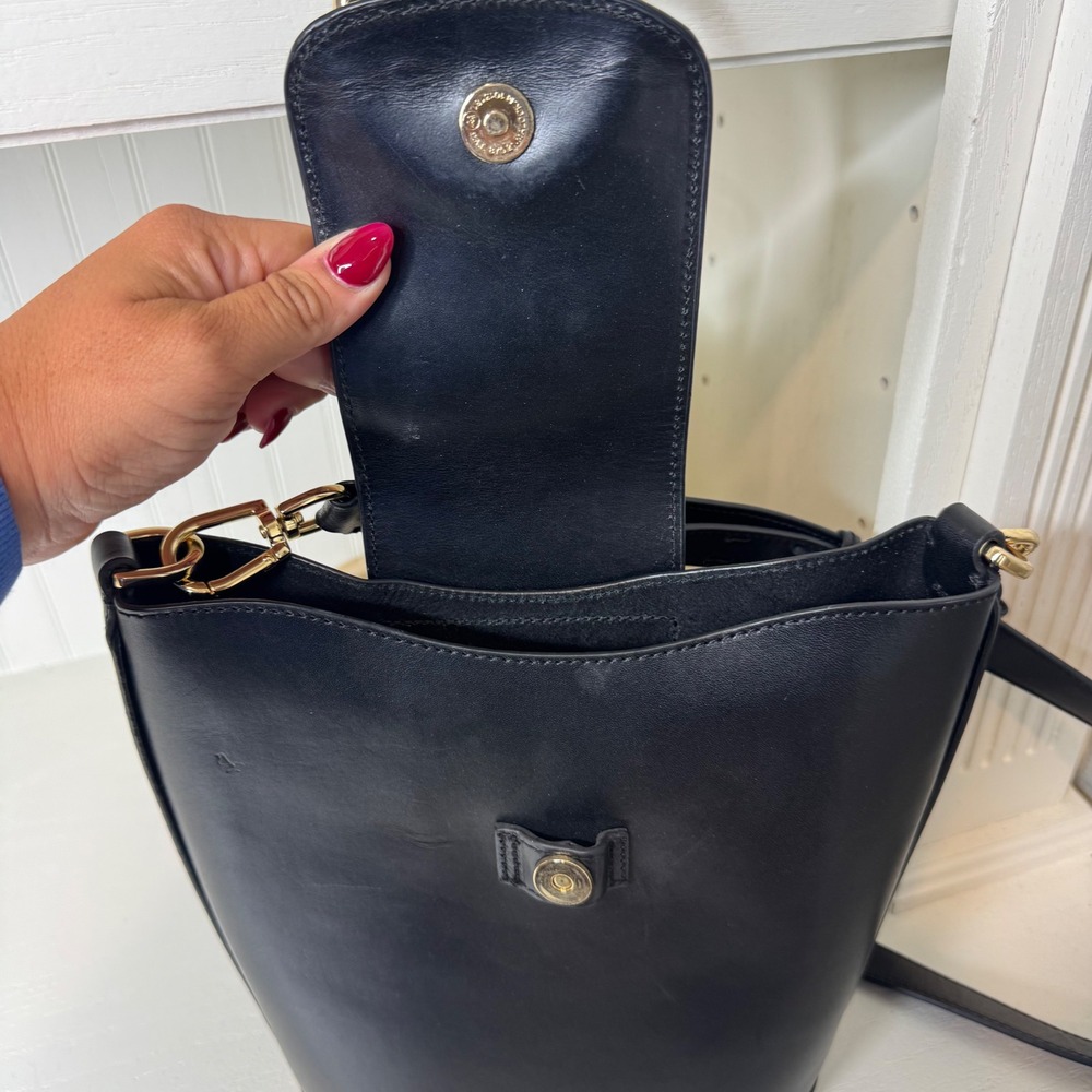 Banana Republic Black Leather Bucket Crossbody with Gold Ring - Picture 3 of 7